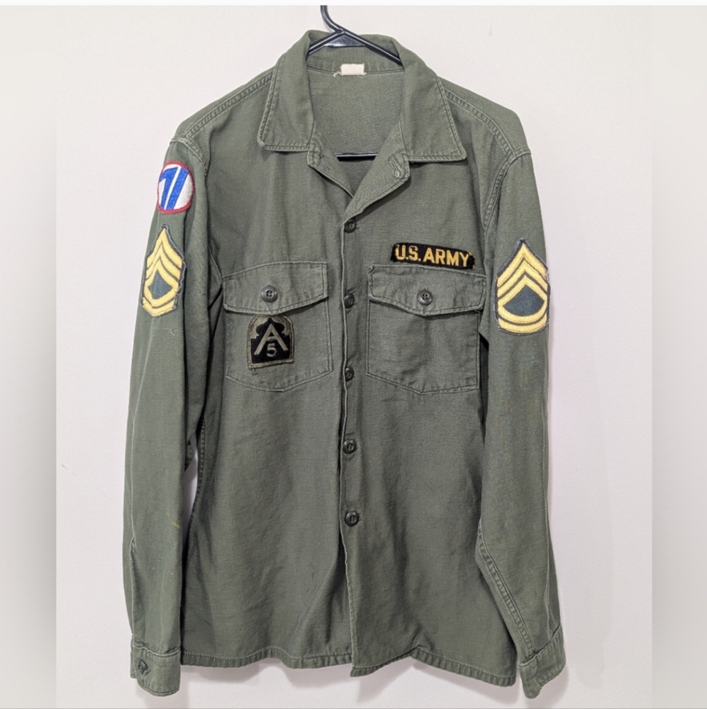 Vintage 60s "THE OG-107" AUTHENTIC US Army Vietnam War Sateen Fatigue Shirt